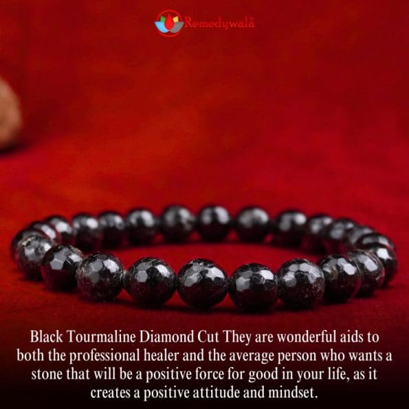 Black Tourmaline Diamond Cut Bracelet