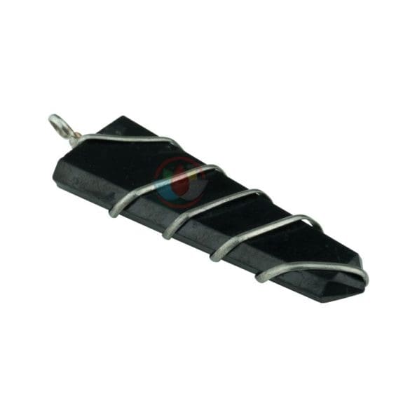 Black Shungite Flat Stone Wire Wrapped Pendant - Image 2