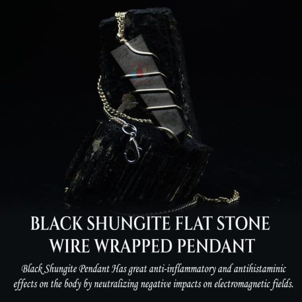 Black Shungite Flat Stone Wire Wrapped Pendant - Image 5