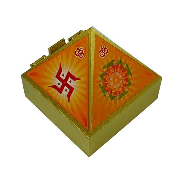 Wooden Pyramid Wish Box Size 4 inch Om Sticker Wish Box