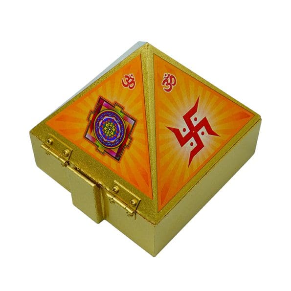 Wooden Pyramid Wish Box Size 4 inch Om Sticker Wish Box