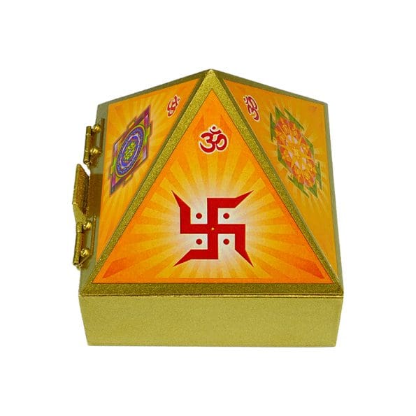 Wooden Pyramid Wish Box Size 4 inch Om Sticker Wish Box
