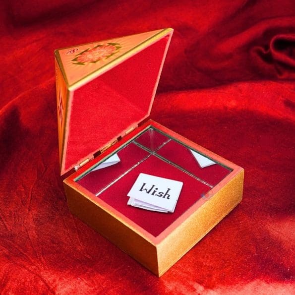 Wooden Pyramid Wish Box Size 4 inch Om Sticker Wish Box