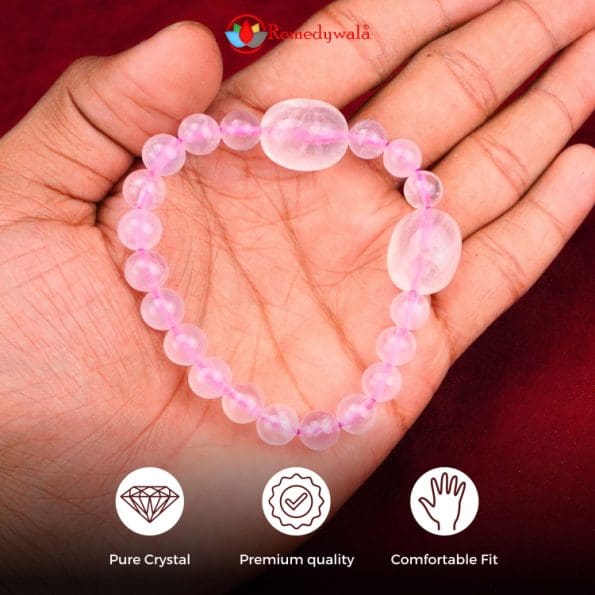 Rose Quartz Bracelet With Two Tumble Beads - Image 2