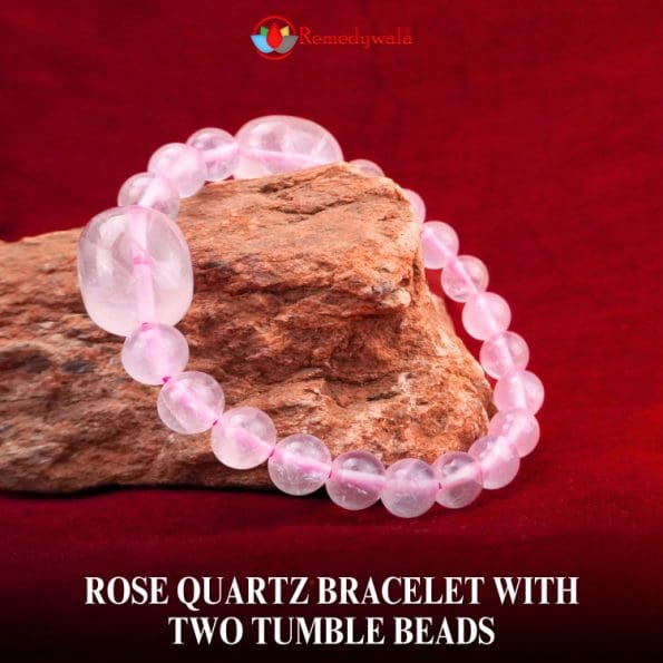 Rose Quartz Bracelet With Two Tumble Beads
