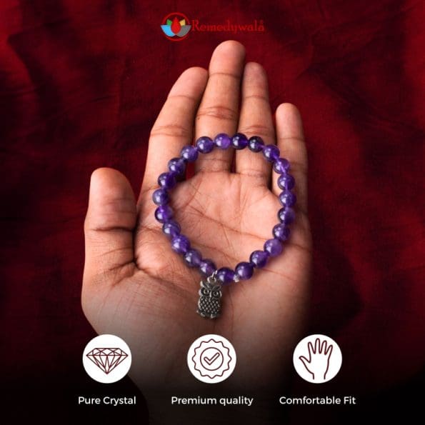 Amethyst with Owl Charm Bracelet 8mm