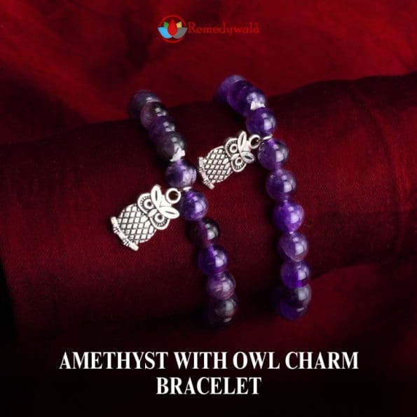 Amethyst with Owl Charm Bracelet 8mm