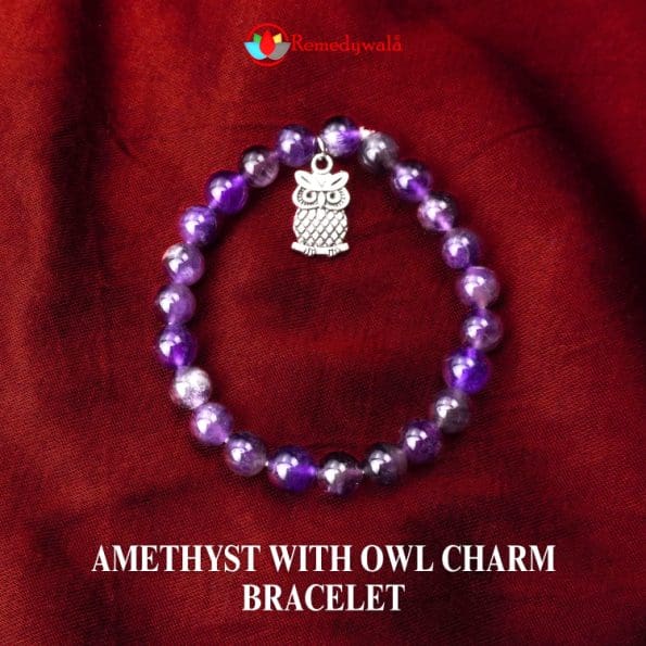 Amethyst with Owl Charm Bracelet 8mm