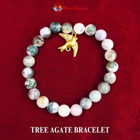 Tree Agate Bracelet 8mm with Bird Charm