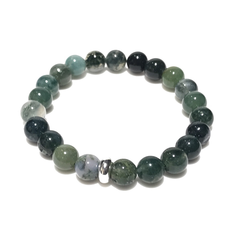 Moss Agate Bracelet 8mm single Bracelet, Moss Agate stone, Blue color