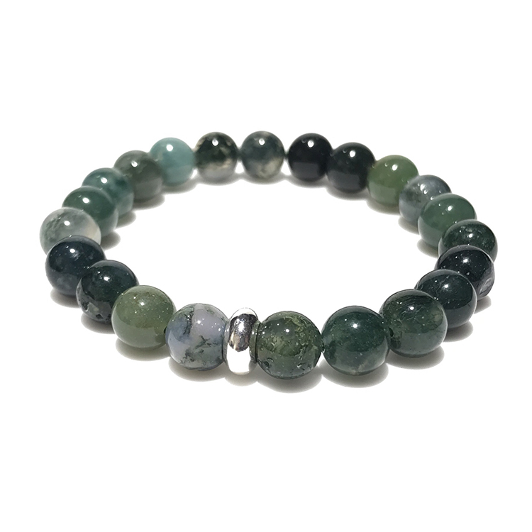 Moss Agate Bracelet 8mm single Bracelet, Moss Agate stone, Blue color