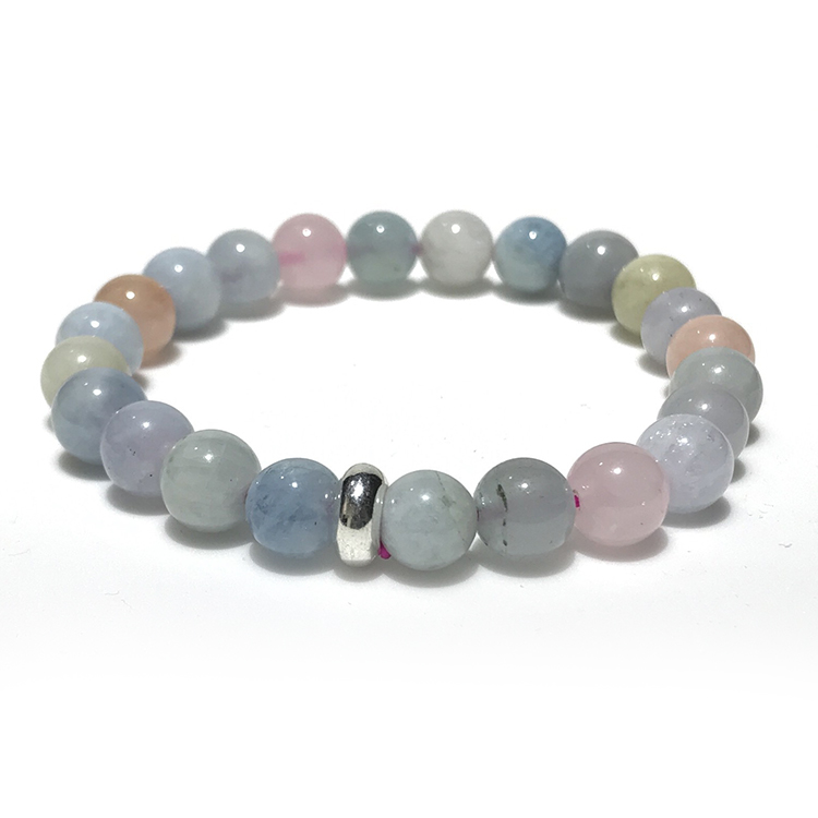 Premium Morganite crystal Bracelet 8mm single Bracelet, Premium Morganite stone, Blue pink color.
