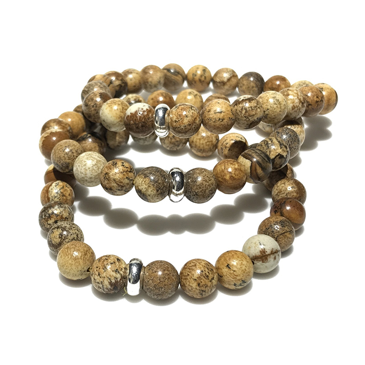 Picture Jasper Bracelet 8mm single Bracelet, Picture Jasper stone, Brown color.