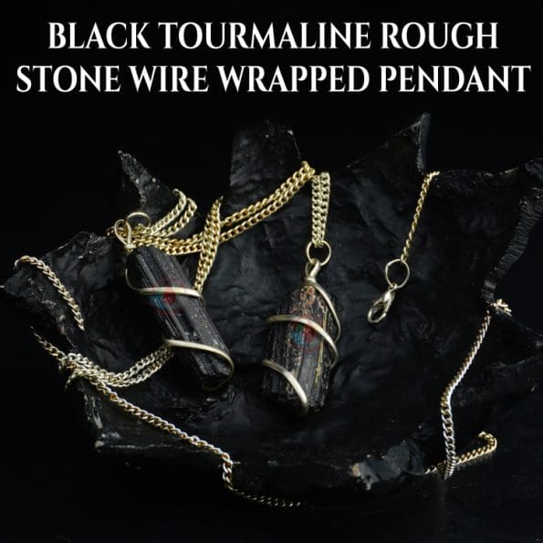 Black Tourmaline Rough Stone Wire Wrapped Pendant - Image 4