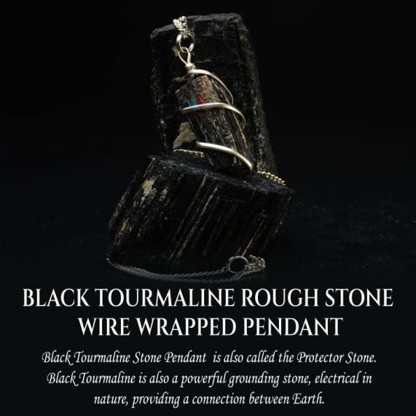 Black Tourmaline Rough Stone Wire Wrapped Pendant - Image 5