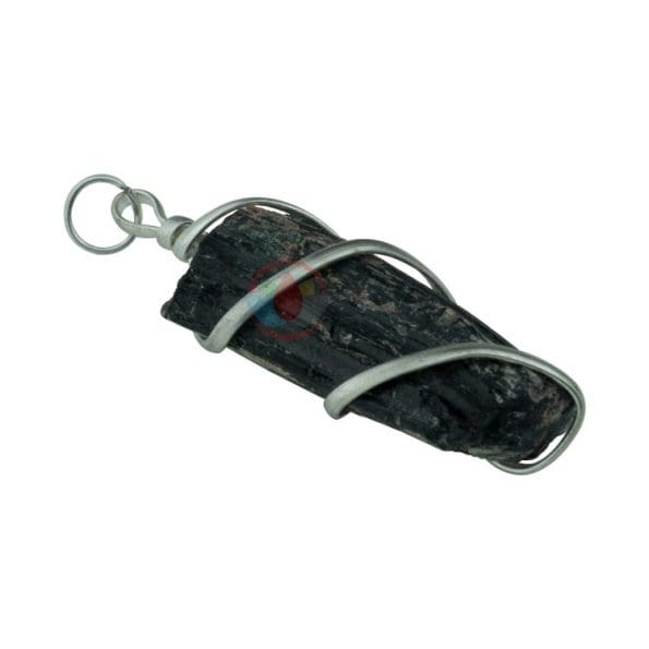 Black Tourmaline Rough Stone Wire Wrapped Pendant - Image 2