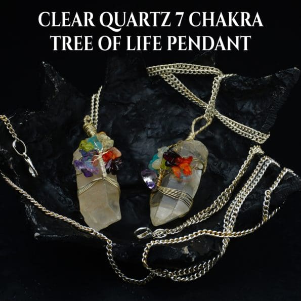 Clear Quartz 7 Chakra Tree of Life Pendant - Image 4