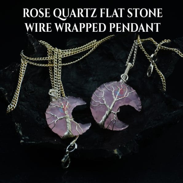 Rose Quartz Half Moon Tree of Life Pendant - Image 4