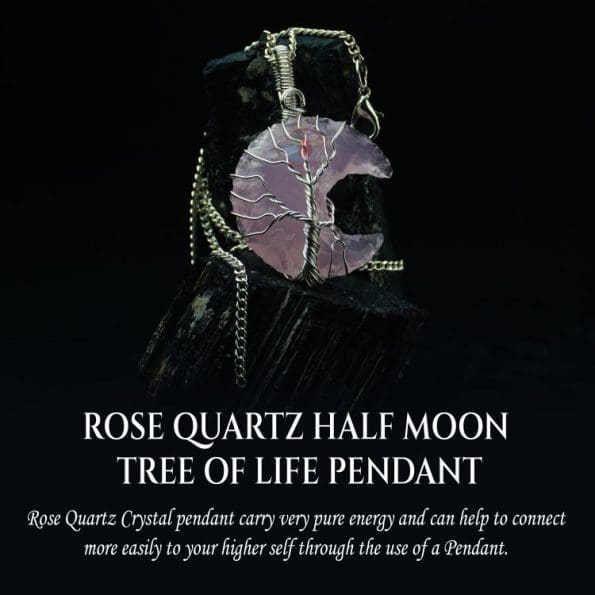 Rose Quartz Half Moon Tree of Life Pendant - Image 5
