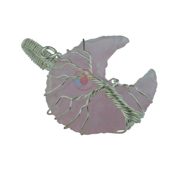 Rose Quartz Half Moon Tree of Life Pendant - Image 2