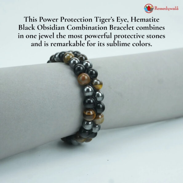 Tiger's Eye, Hematite & Black Obsidian Combination Bracelet Double Layer 8mm - Image 2