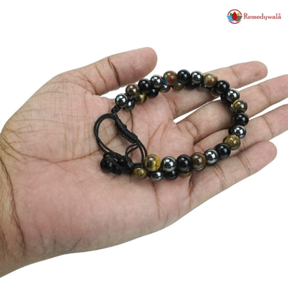 Tiger's Eye, Hematite & Black Obsidian Combination Bracelet Double Layer 8mm - Image 3