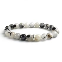 Black Routile Bracelet 8mm, Black Routile with Ring Charm