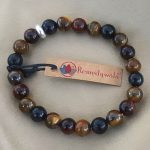 Multicolor Tiger Eye Bracelet 8mm, Multicolor Tiger Eye with Ring Charm