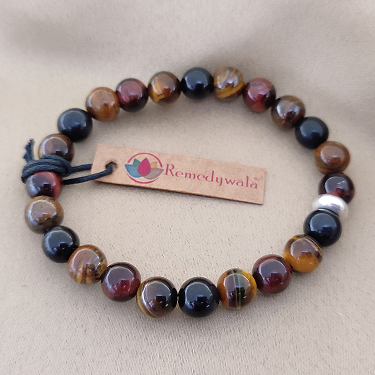 Multicolor Tiger Eye Bracelet 8mm, Multicolor Tiger Eye with Ring Charm