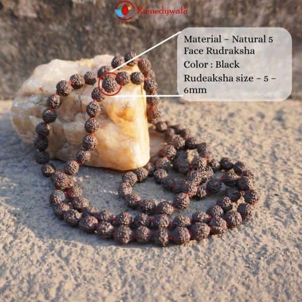 Natural 5 Face Black Beads Rudraksha Mala