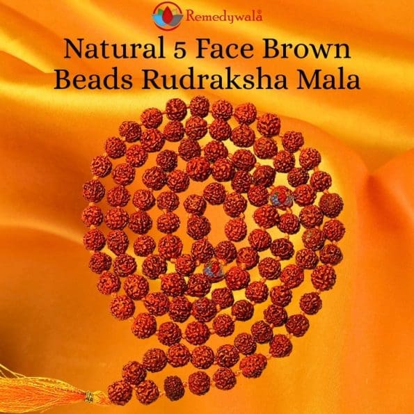 Natural 5 Face Brown Beads Rudraksha Mala - Image 2