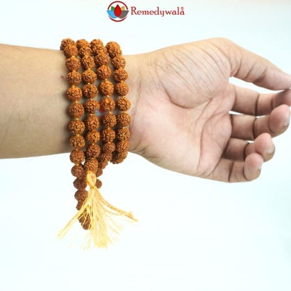 Natural 5 Face Brown Beads Rudraksha Mala - Image 3