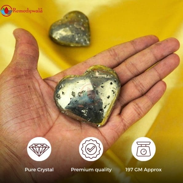 Golden Pyrite Heart for Reiki Healing, Meditation 6cm - Image 6