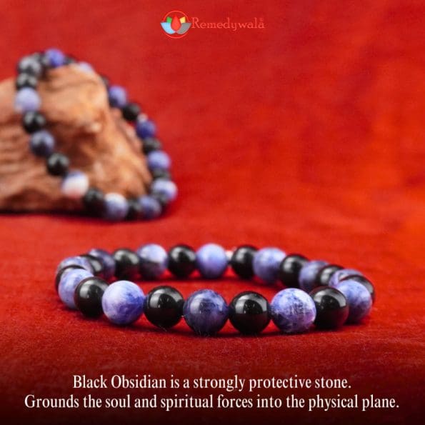 Sodalite Black Obsidian Combination Bracelet 8mm