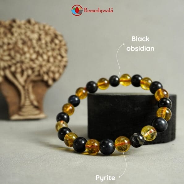 Citrine Black Obsidian Combination Bracelet 8mm - Image 4