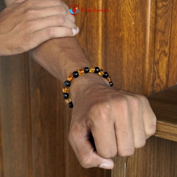 Citrine Black Obsidian Combination Bracelet 8mm - Image 5