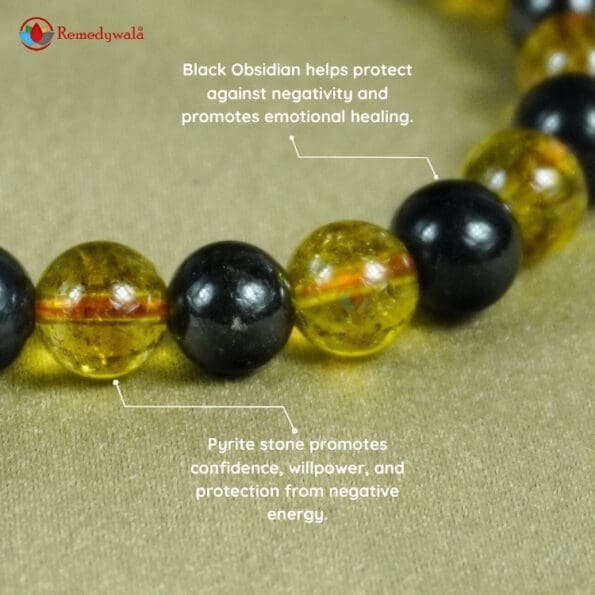 Citrine Black Obsidian Combination Bracelet 8mm - Image 3