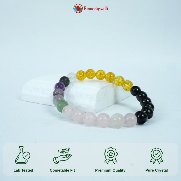 Citrine, Multicolor Fluorite, Rose Quartz, Black Tourmaline Combination Bracelet - Image 5