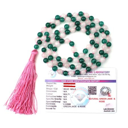 Rose Quartz & Green Jade Combination Crystal Mala With Certificate - Remedywala