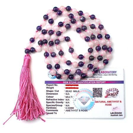 Rose Quartz & Amethyst Combination Crystal Mala With Certificate - Remedywala