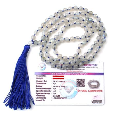 Labradorite Crystal Mala With Certificate - Remedywala