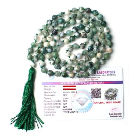 Tree Agate Crystal Mala With Certificate - Remedywala