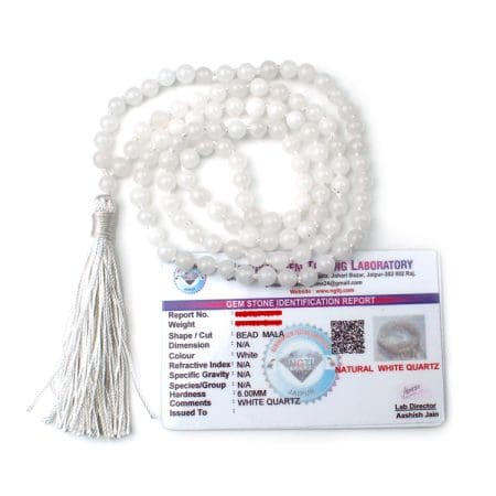 White Agate Crystal Mala With Certificate - Remedwyala