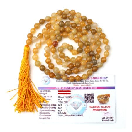 Yellow Aventurine Crystal Mala With Certificate - Remedywala