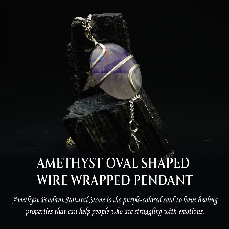 Amethyst Oval Shaped Wire Wrapped Pendant - Image 5