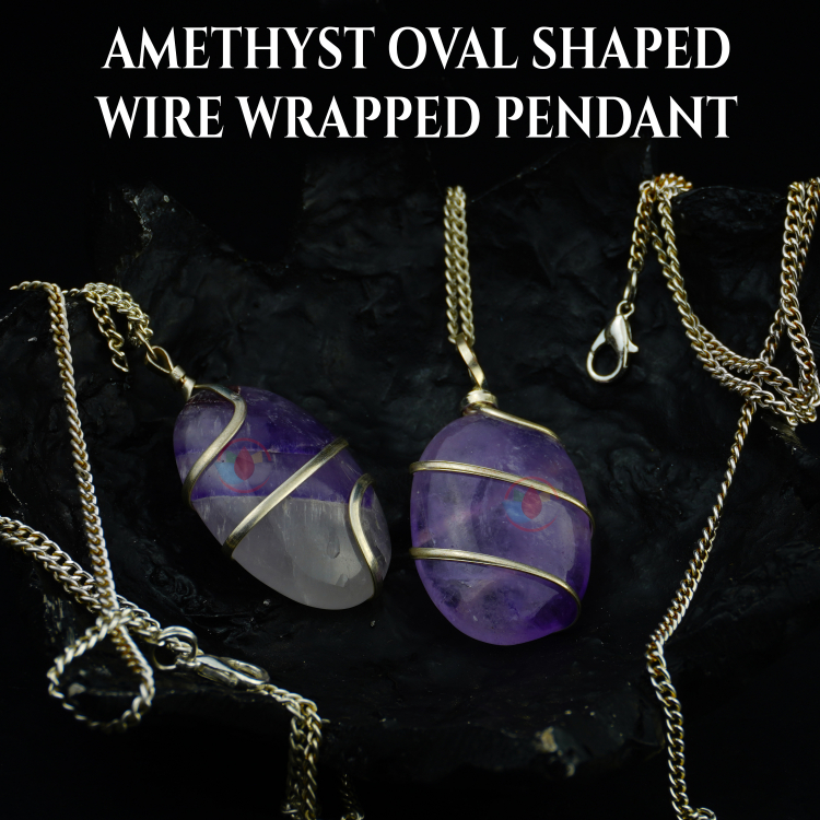 Amethyst Oval Shaped Wire Wrapped Pendant - Image 4