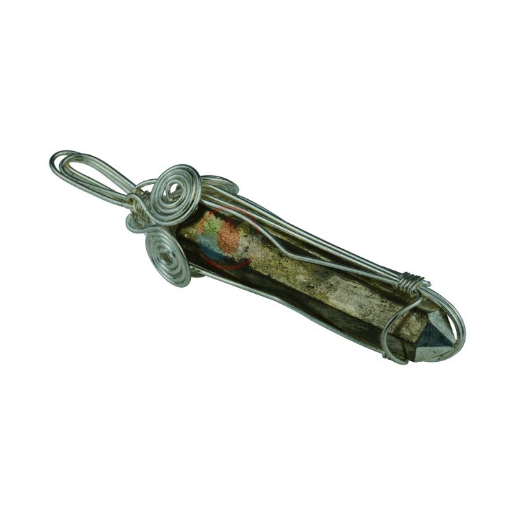 Golden Pyrite Wire Wrapped Pencil Pendant - Image 2