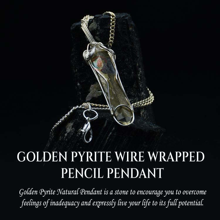 Golden Pyrite Wire Wrapped Pencil Pendant - Image 5