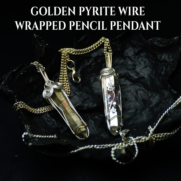 Golden Pyrite Wire Wrapped Pencil Pendant - Image 4