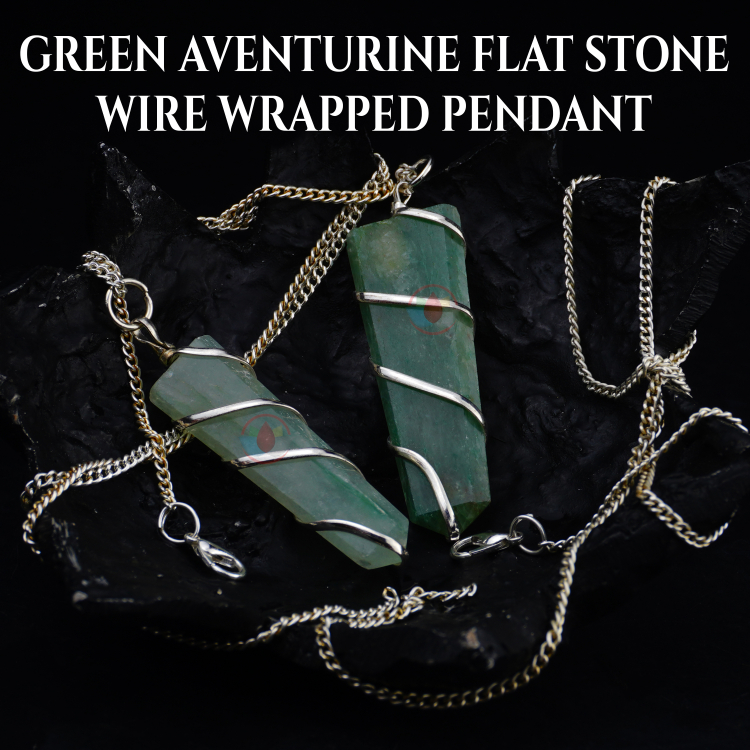 Green Aventurine Flat Stone Wire Wrapped Pendant - Image 4